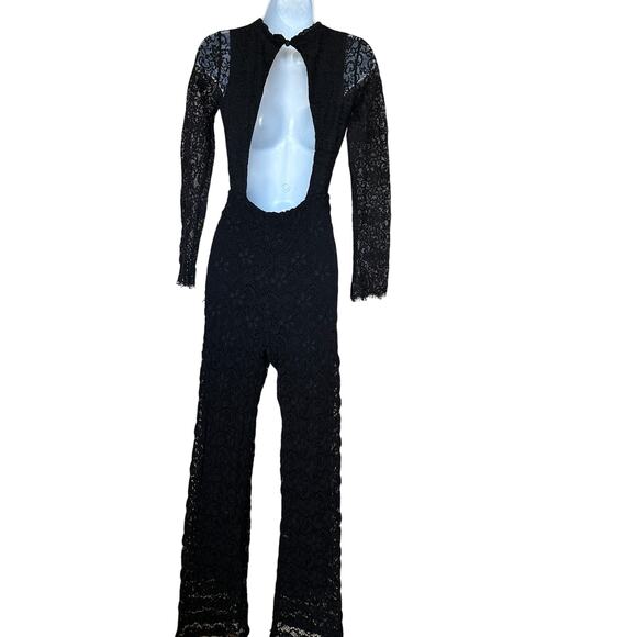 Nightcap Black Lace Flare Jumpsuit MEDIUM Bodycon Cocktail Vampire Goth USA $500 - Picture 9 of 10